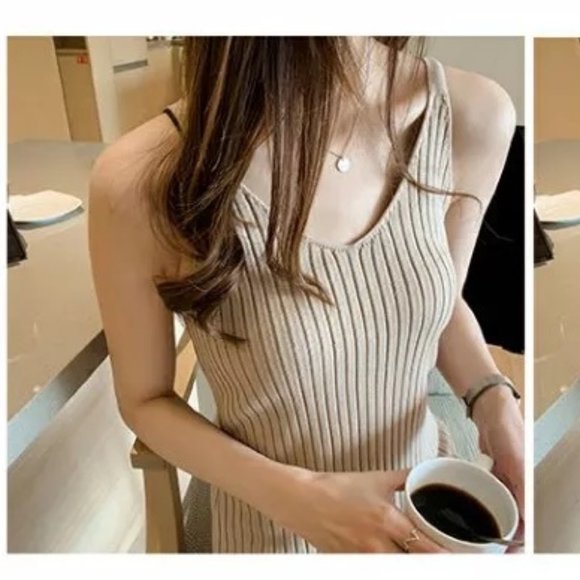 Daily Use Maxi - Knitted Ribbed Sleeveless Maxi Dress - Soft Apricot color - Picture 5 of 13